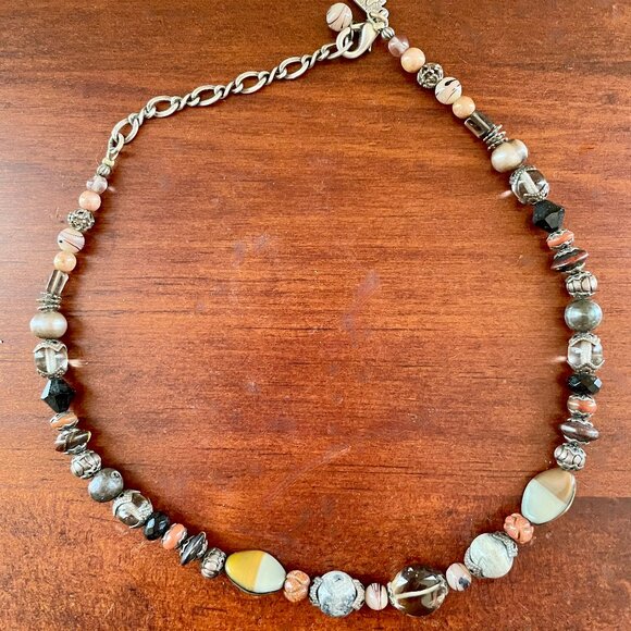 Desert Heart Mixed Bead Artisan Necklace – Neutral Stones & Glass - Picture 1 of 5